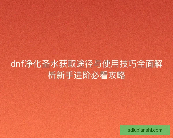 dnf净化圣水获取途径与使用技巧全面解析新手进阶必看攻略